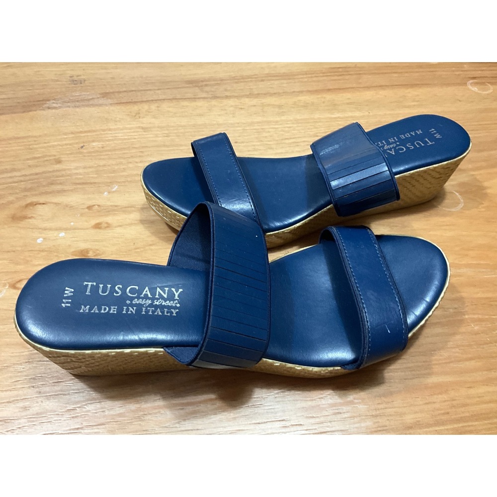 As is Tuscany by Easy Street Navy Blue Wedge Sandals Made in Italy Women 11W